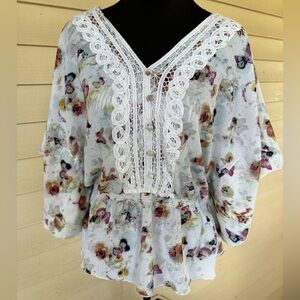 Vintage America Floral Lace Women's Blouse XL EUC